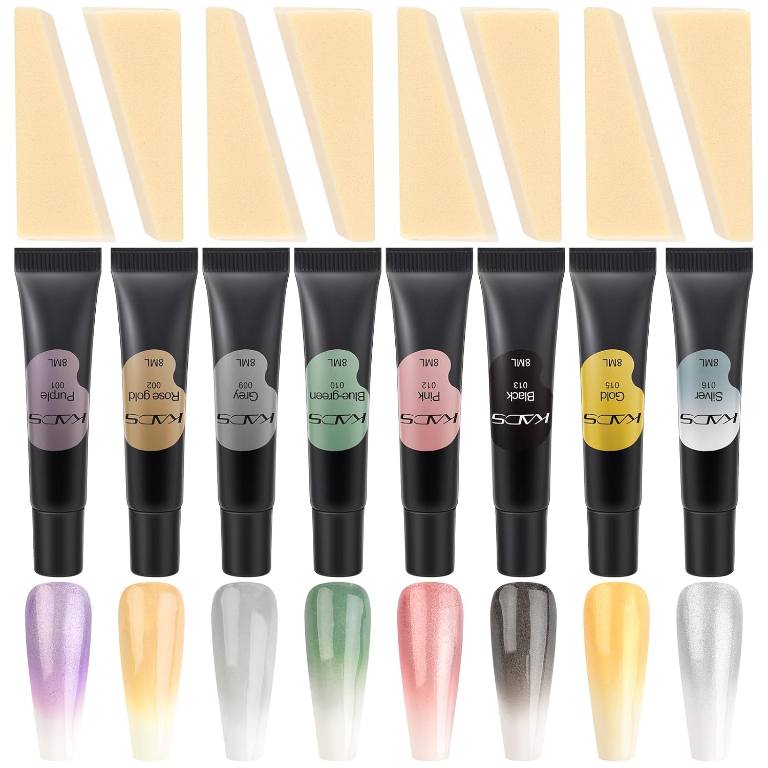 KADS 8 Colors Mud Gel Paint Nail Kit with 8 Makeup Sponge Blenders ,Gel Nail Polish for Nails Art Starter Manicure Nail Art Design Salon DIY at Home