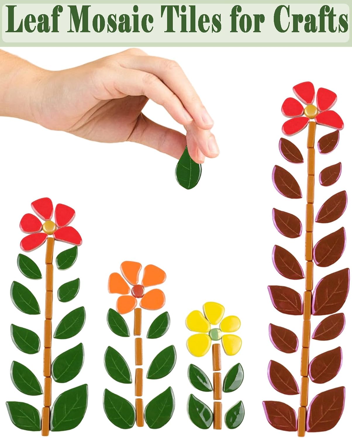 200g Mixed Sizes Leaves Mosaic Tiles for Craft Bulk, Small Ceramic DIY Stepping Stone Kit, Glazed Porcelain Tiles for Coasters Lamp Bathroom Decorations (Mixed)