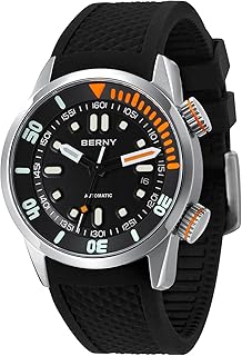 BERNY Men\'s Diving Watch - 20ATM Automatic Movement Wristwatch With Sapphire Glass, Comfortable Silicone Band, Super Luminous Male Timepiece