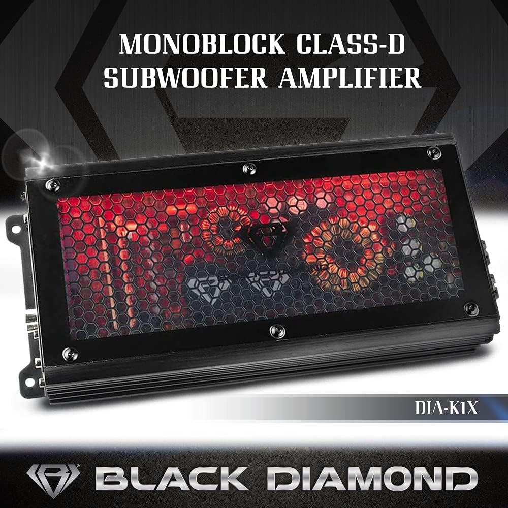 Black Diamond Dia-K1 Car Audio Amplifier – 1 Channel, Monoblock, Class D, 1800 Watts, Remote BASS Knob Included