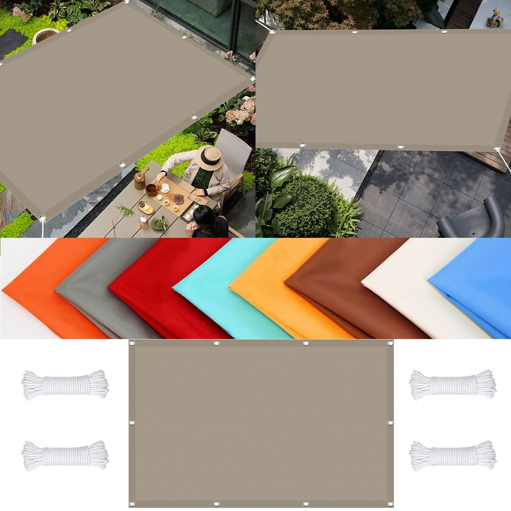 Voile d'ombrage 2x4m taupe rectangulaire anti UV pour jardin