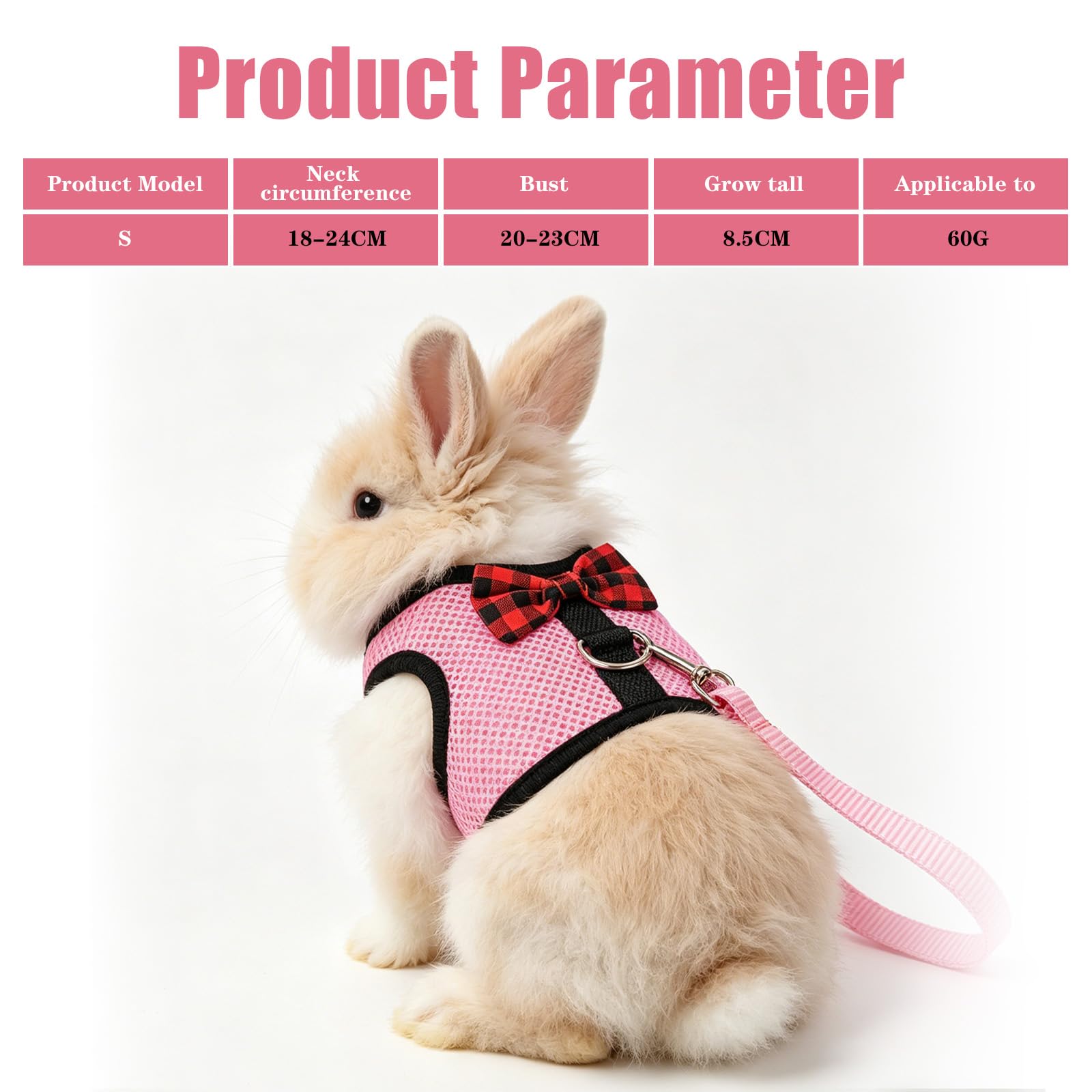 Harnais Pour Lapin Avec Nœud Rose Et Laisse, Harnais Lapin Doux Avec Laisse, Harnais Pour Lapin Avec Laisse Pour Petits Animaux, Accessoire