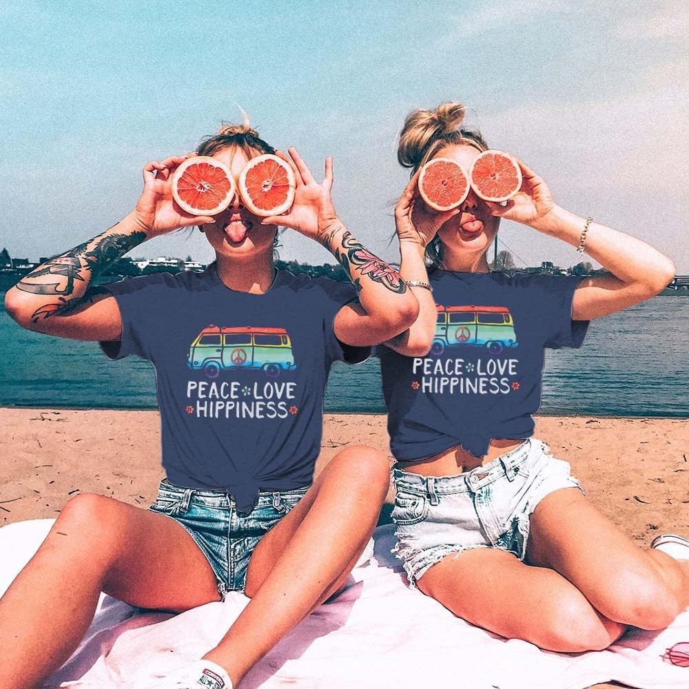 Peace Love T Shirt for Women Hippie Shirts Vintage Graphic Tees Hippy Gifts Tops Short Sleeve Tee Shirts - Image 3