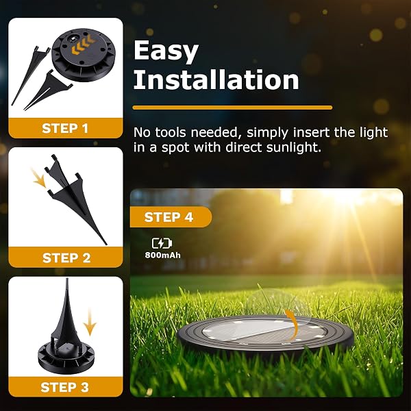 12 Stück Solar Bodenleuchten Aussen, 8 LED Solarleuchten Garten IP68 Wasserdicht, Gartenbeleuchtung Solar Lange Lebensdauer, Solarlampen für außen Garten Rasen Patio Auffahrt, Warmweiß - 4