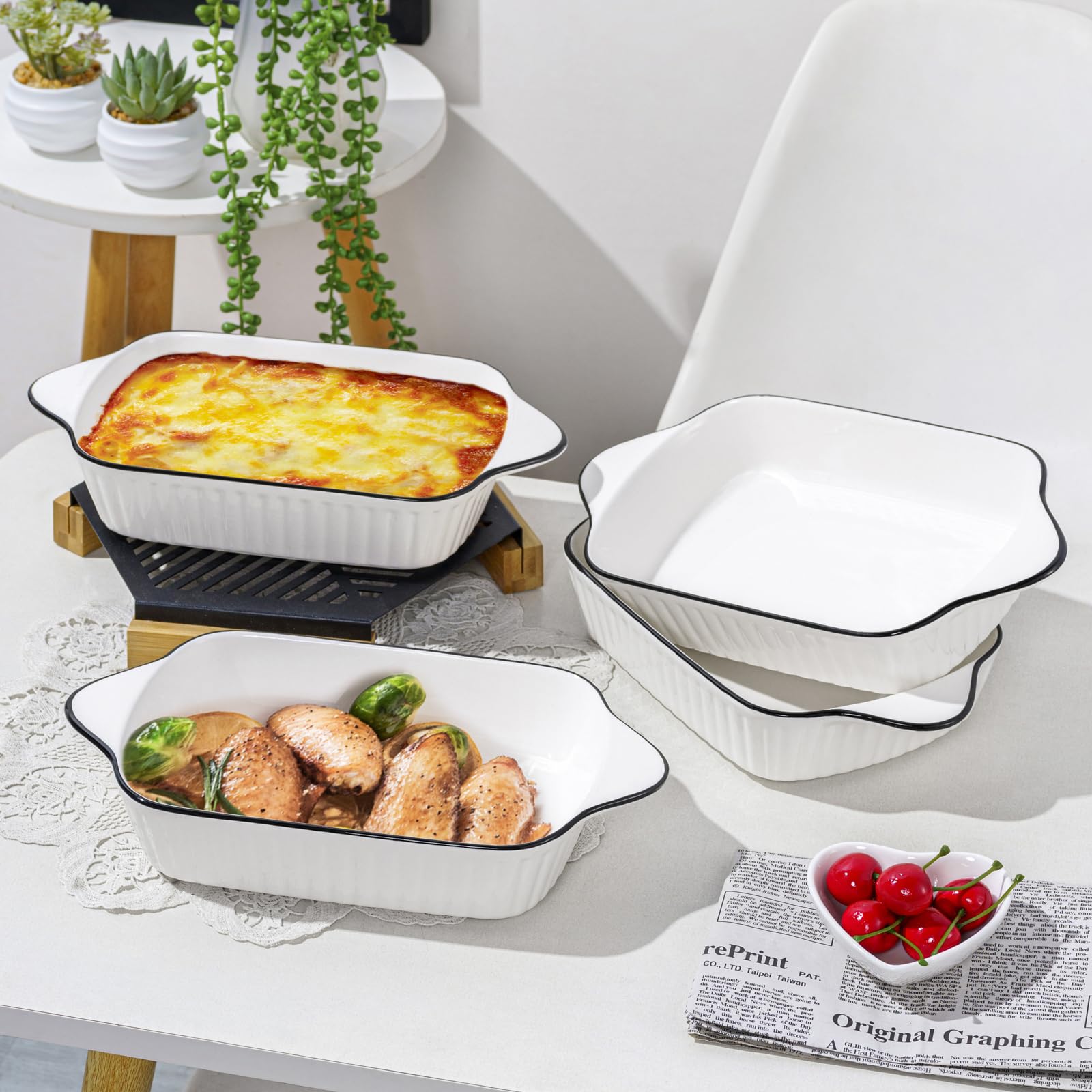 Ceramic Baking Dish Set of 4, 10.5in/34Oz Rectangular Lasagne