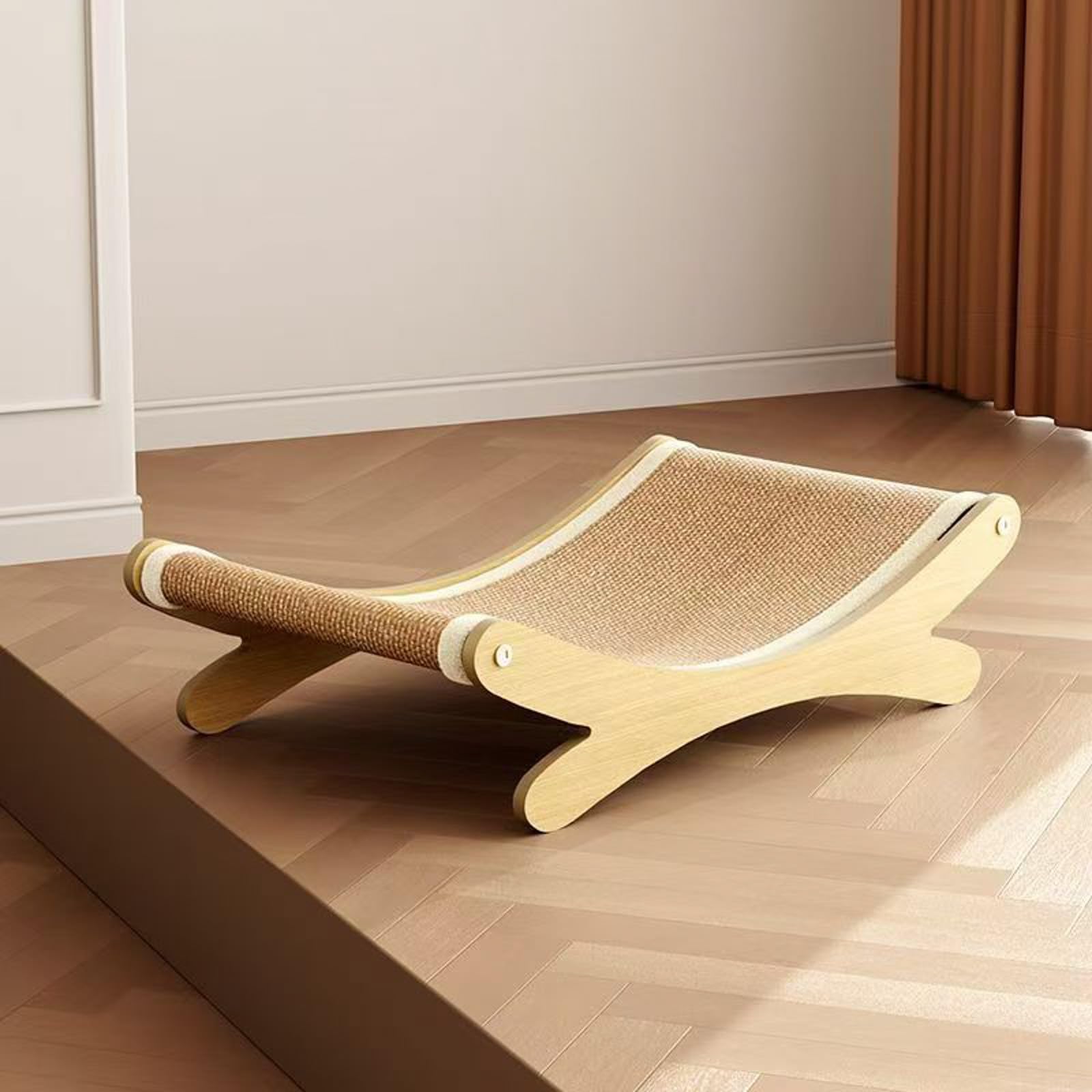 Lit 2-en-1 en sisal pour chat avec griffoir pour chats de grande taille - Hamac avec coussin en sisal, meuble en bois pour chat pour griffer et se reposer (Khaki 1 pièce)
