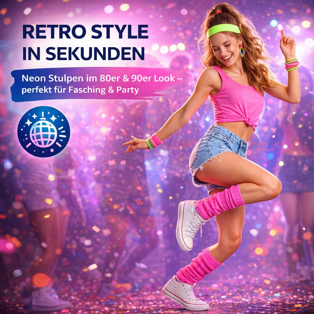 Pończochy lata 80. 90. mankiety różowe retro neonowe pończochy neonowe - strój na karnawał i fasching - akcesoria do kostiumu