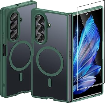 Magnetic for Samsung Galaxy Z Fold 7 Case with Screen Protector, [Compatible with MagSafe] Slim Translucent Matte Shockproof Case for Samsung Z Fold 7, Fold7 Hard PC Thin Phone Cover, Green