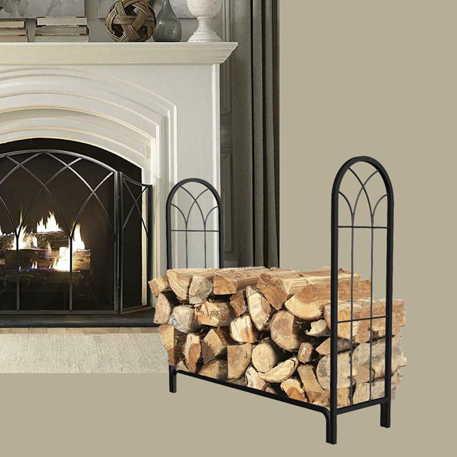 Large 120cm, Fireplace Log Holder, Outdoor Indoor Firewood Racks, Wood Storage Carrier for Outside Firepits/Tool Shed