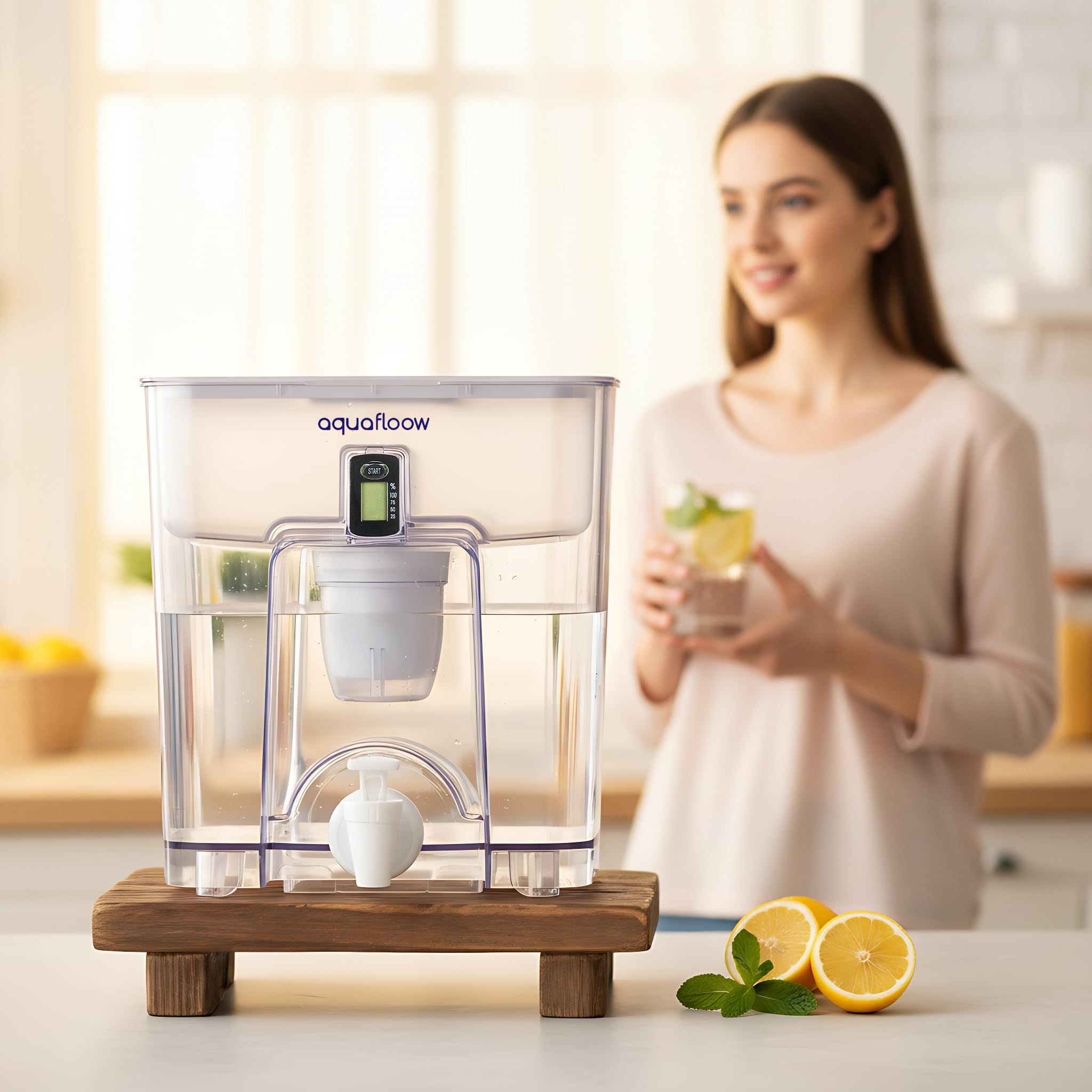Aquafloow Carafe Filtrante 9,5L avec Robinet et Filtre, Distributeur d'Eau Tout-en-Un pour Réduction du Tartre, Chlore, Plomb et Cuivre dans l'Eau Potable – Idéal pour la Maison et le Bureau