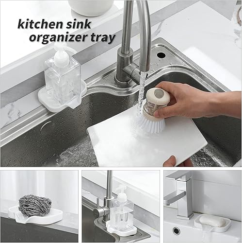 Vista 49 de Jaboneras de baño de silicona con boquilla de drenaje, organizador de fregadero de baño y cocina, soporte para esponja, bandeja de jabón para Gris