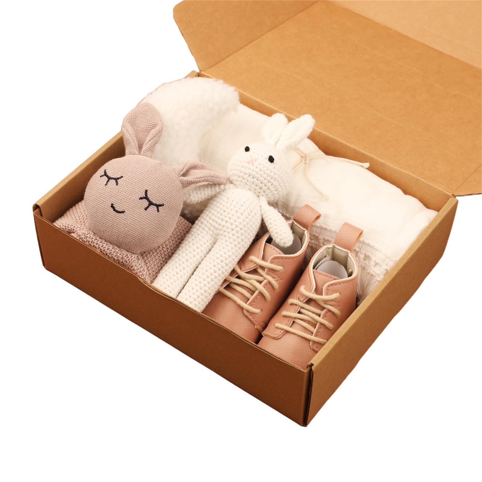 5-teiliges Baby-Set mit Baumwolldecke, beruhigendem Handtuch, Häkelspielzeug und Zubehör für Neugeborene