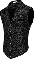 COOFANDY Men's Paisley Floral Suit Vest - Victorian Gothic Steampunk Waistcoat with Notched Lapels, Adjustable Fit