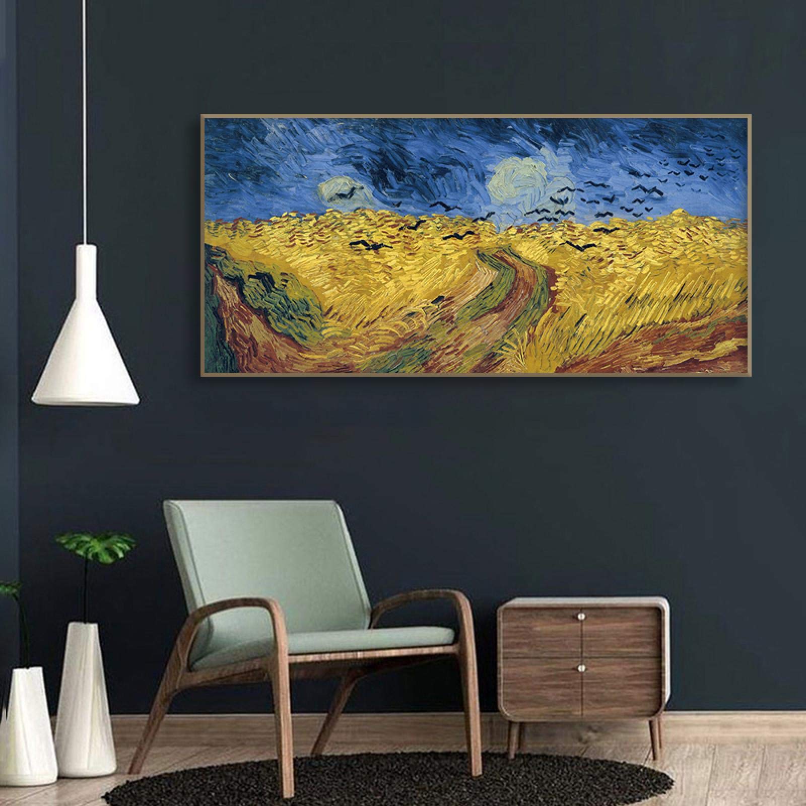 Trigo Campo Cuervo Pinturas Arte abstracto Lienzo Pintura Cuadros de pared para sala de estar Decoración Carteles e impresiones 70x140cm (28''x55') Marco interior