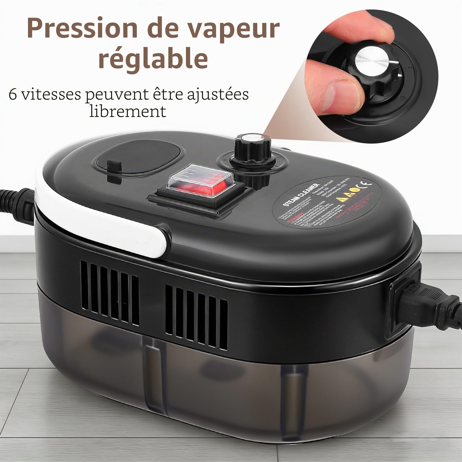 Nettoyeur Vapeur Portable 2500W, Nettoyeur Vaporisateur 4.5 Bar - 1200ml - 6 Vitesses - 15s Préchauffage - Idéal pour Voiture, Cuisine, Sols, Meubles