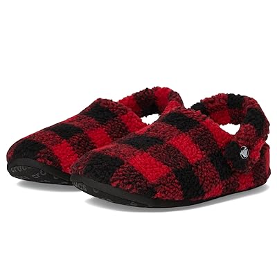 Crocs Kids Classic Cozzzy Slippers (Little Kid/Big Kid) Kids Shoes Buffalo Plaid/Black/Varsity Red