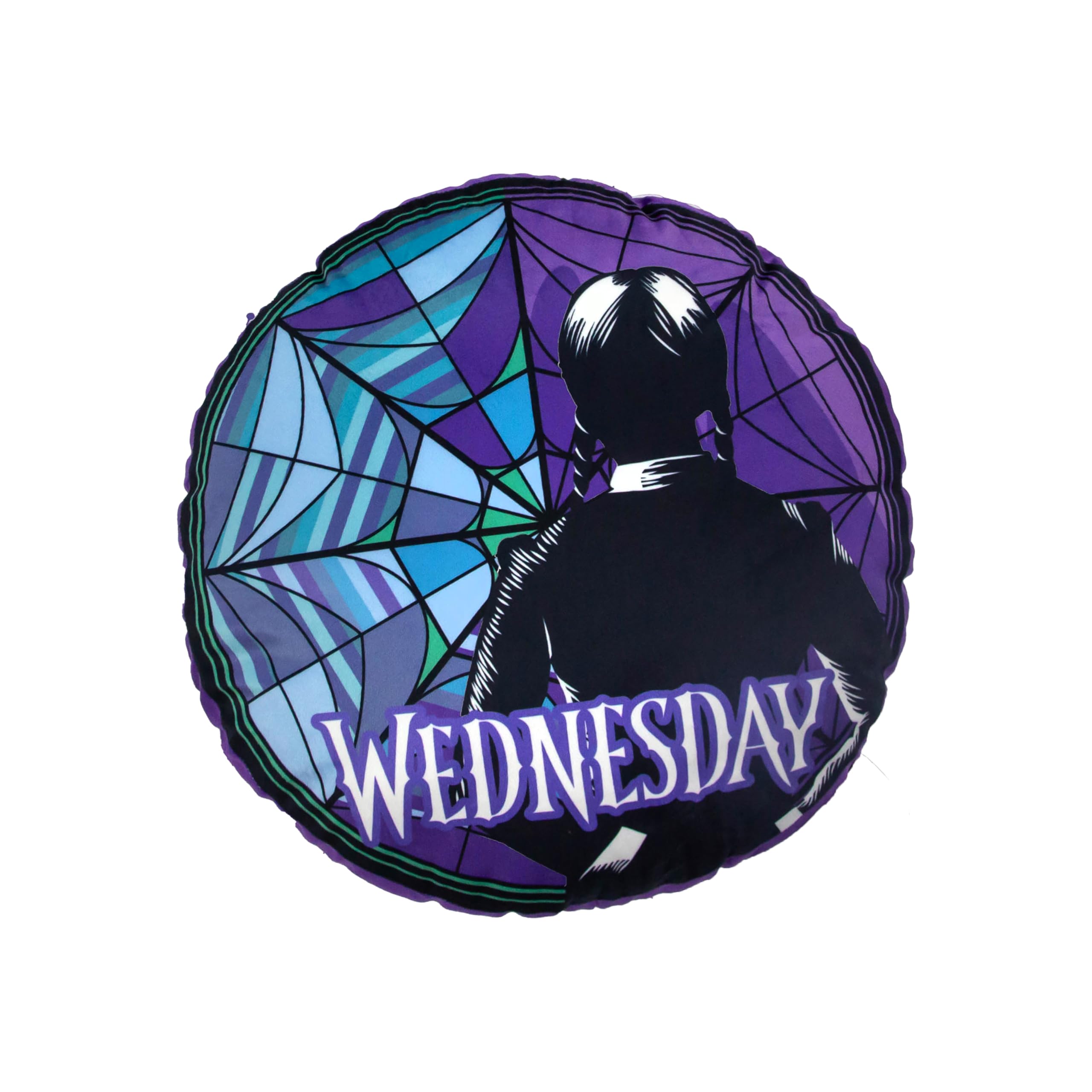 Wednesday Officially Licensed Shaped Cushion Pillow | Stained Glass Design Stuffed Plush Round Pillow | Perfect For Bedroom Or Living Room Décor 40 x 40cm