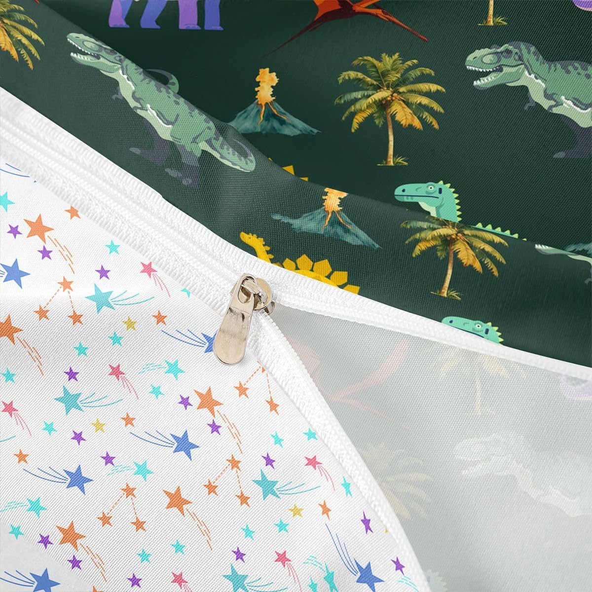 Erosebridal Kids Cartoon Dinosaur Duvet Cover Toddler for Kids Boys Girls,Colorful Dinos Comforter Cover,Cute Jungle Animals Bedding Set,Palm Trees Bed Set with 1 Pillowcase Bedroom Decor