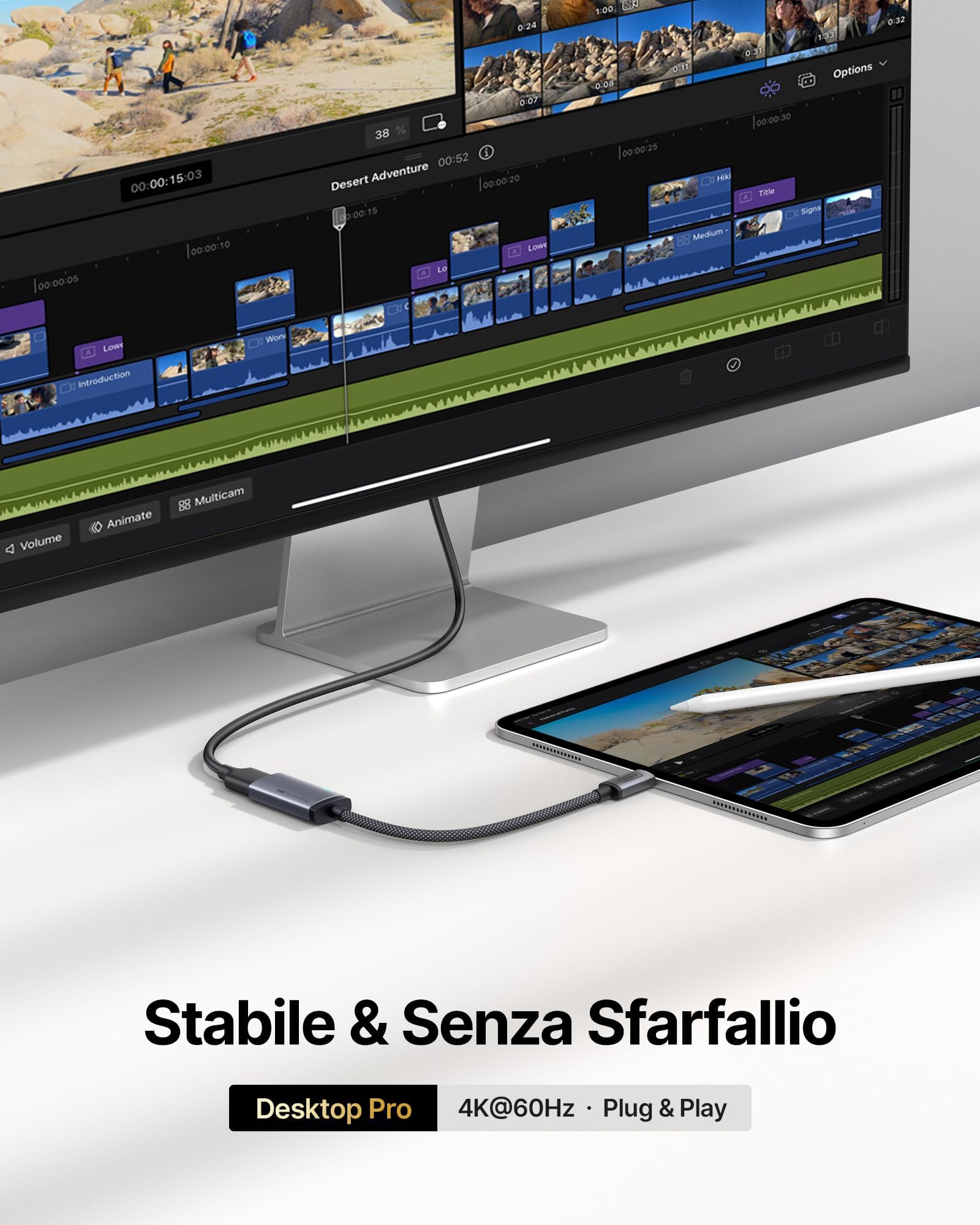 INIU Adattatore USB C a HDMI 4K@60Hz Certificato HDMI Ufficiale Compatibile Thunderbolt 3/4