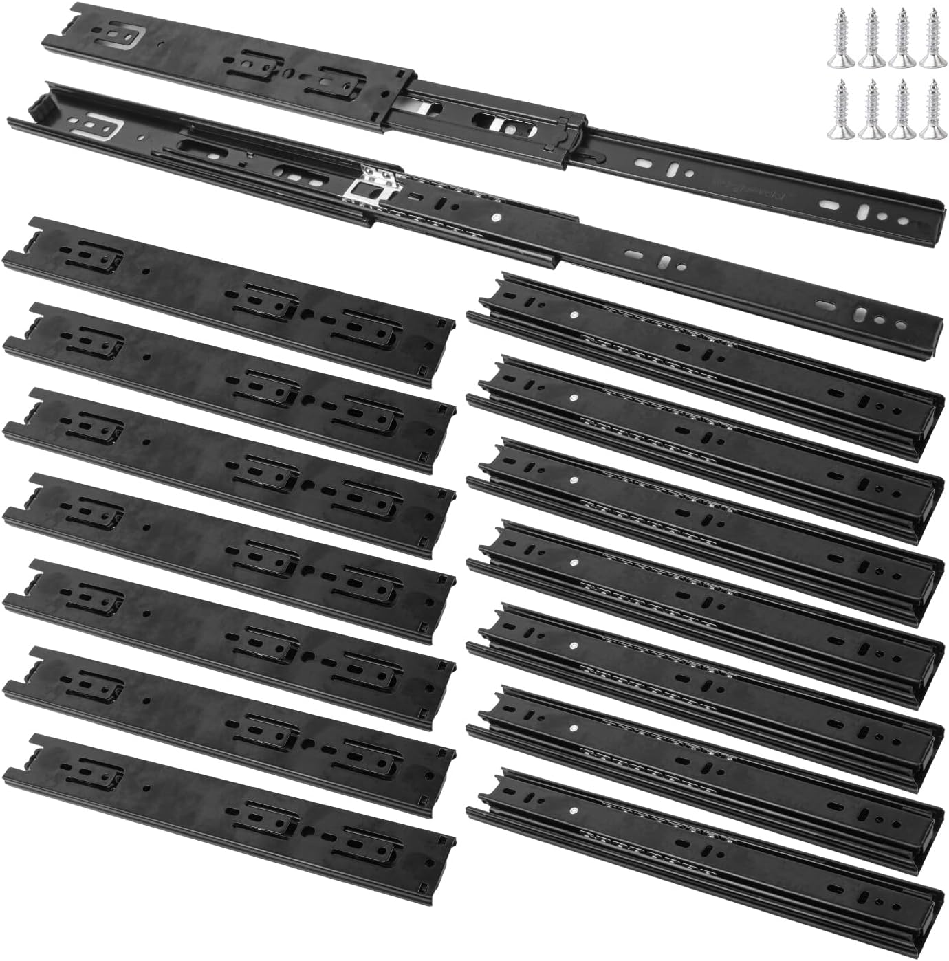 8 Pairs 12 Inch Black Full Extension Drawer Slides, Side Mount Drawer Slides with Screw, Ball Bearing File Cabinet Rails for Kitchen and Office Cabinet