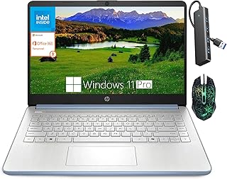 HP 14インチビジネスノートパソコン、学生やビジネス向けの超軽量ノートパソコン、IntelプロセッサーN150(クアッドコア)、4GB RAM、128GB UFS、Wi-Fi 6、高速充電、1年間のオフィス365、Windows 11 Pro、スカイブルー。