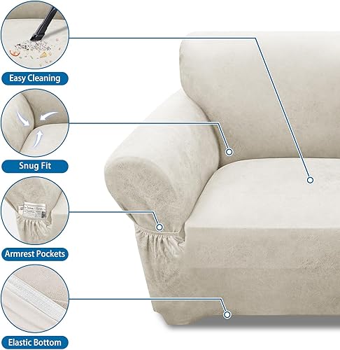 Miniatura 5 de Funda para sofá de 3 plazas, con aspecto de cuero, funda elástica para sofá de 3 plazas, protector de muebles con parte inferior elástica y