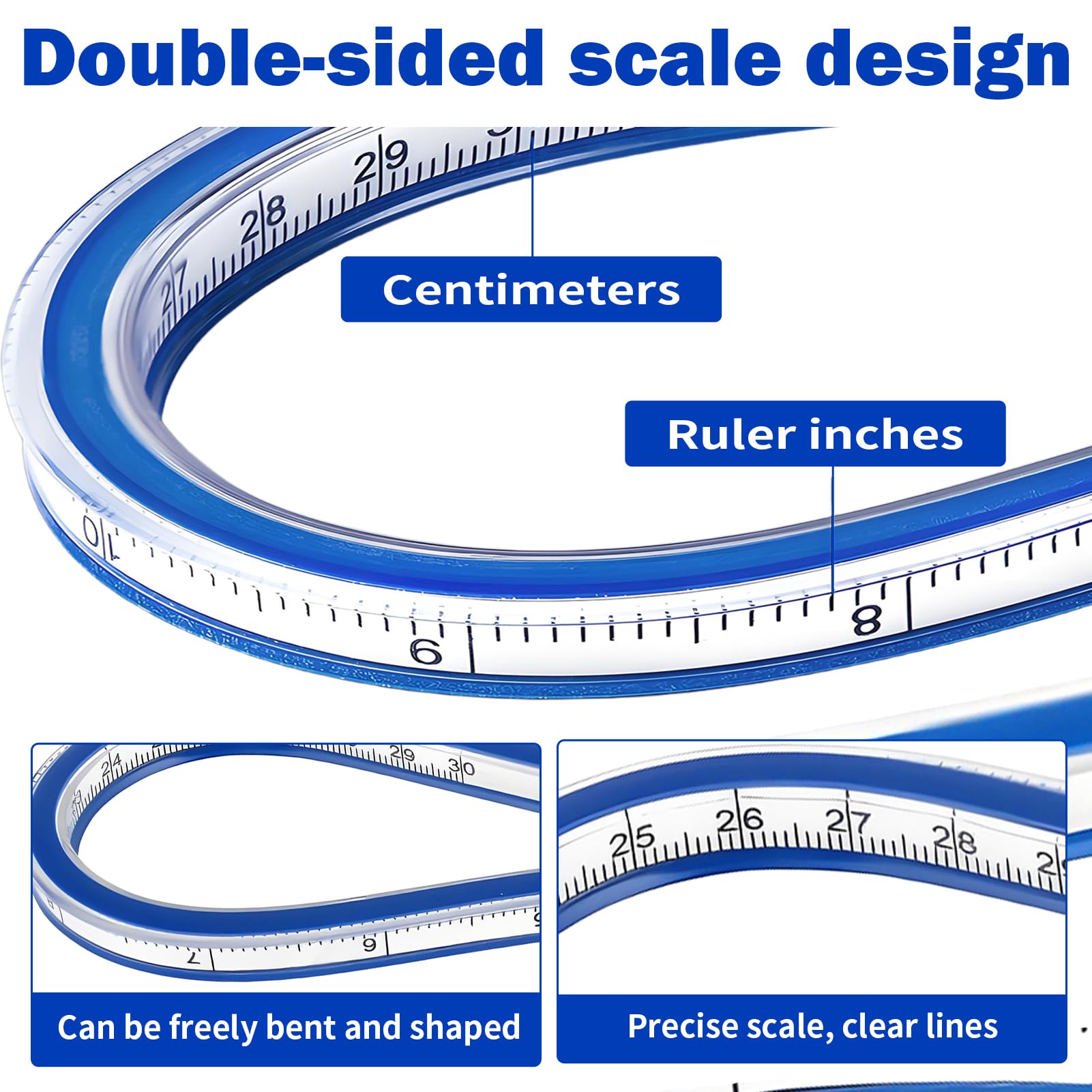HLZC Règle Courbe Flexible 2 Pièces – 61 Cm, Idéale Pour Le Dessin Et La Couture, Bleu