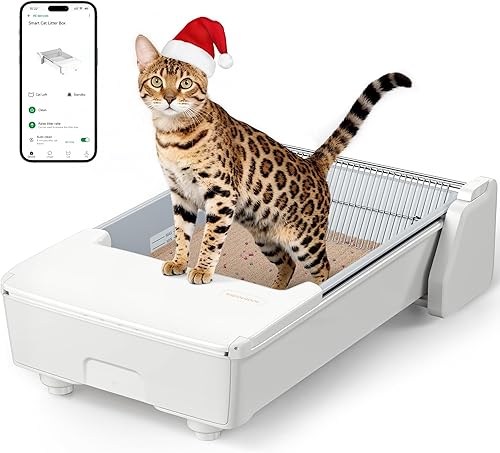 Meowant Caja de arena automática, caja de arena para gatos autolimpiante con control de aplicación, caja de gato con parte superior abierta para