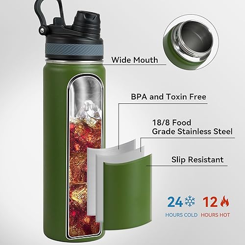 Miniatura 3 de Kerilyn Botella de agua aislada con popote, tapa de doble uso, botella de agua deportiva de acero inoxidable, para bebidas frías y calientes, termo