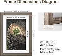 Vista 3 de Portarretratos de madera de 5 x 7 pulgadas, marco de fotos de 5 x 7 pulgadas, mate a acabado de chapa de madera de 4 x 6 pulgadas, color marrón