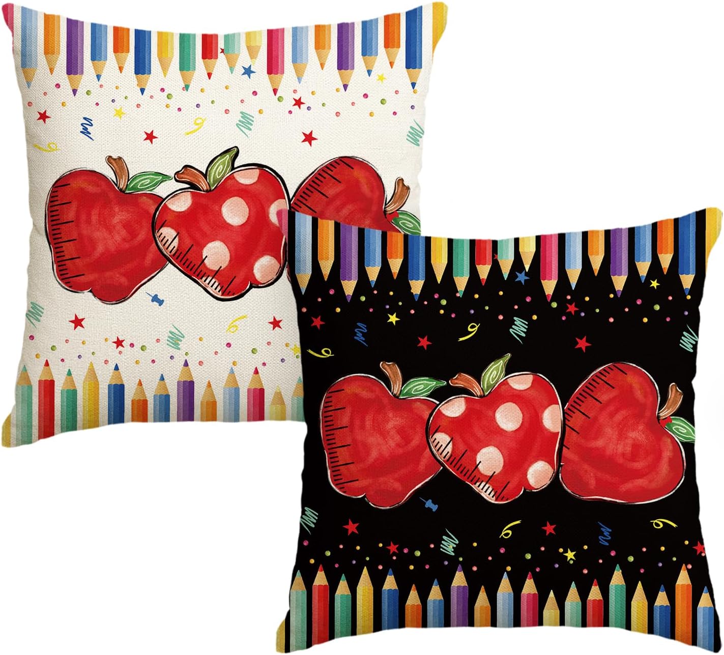 AVOIN colorlife Back to School Apple Pillow Covers 18x18 Inch Set of 2