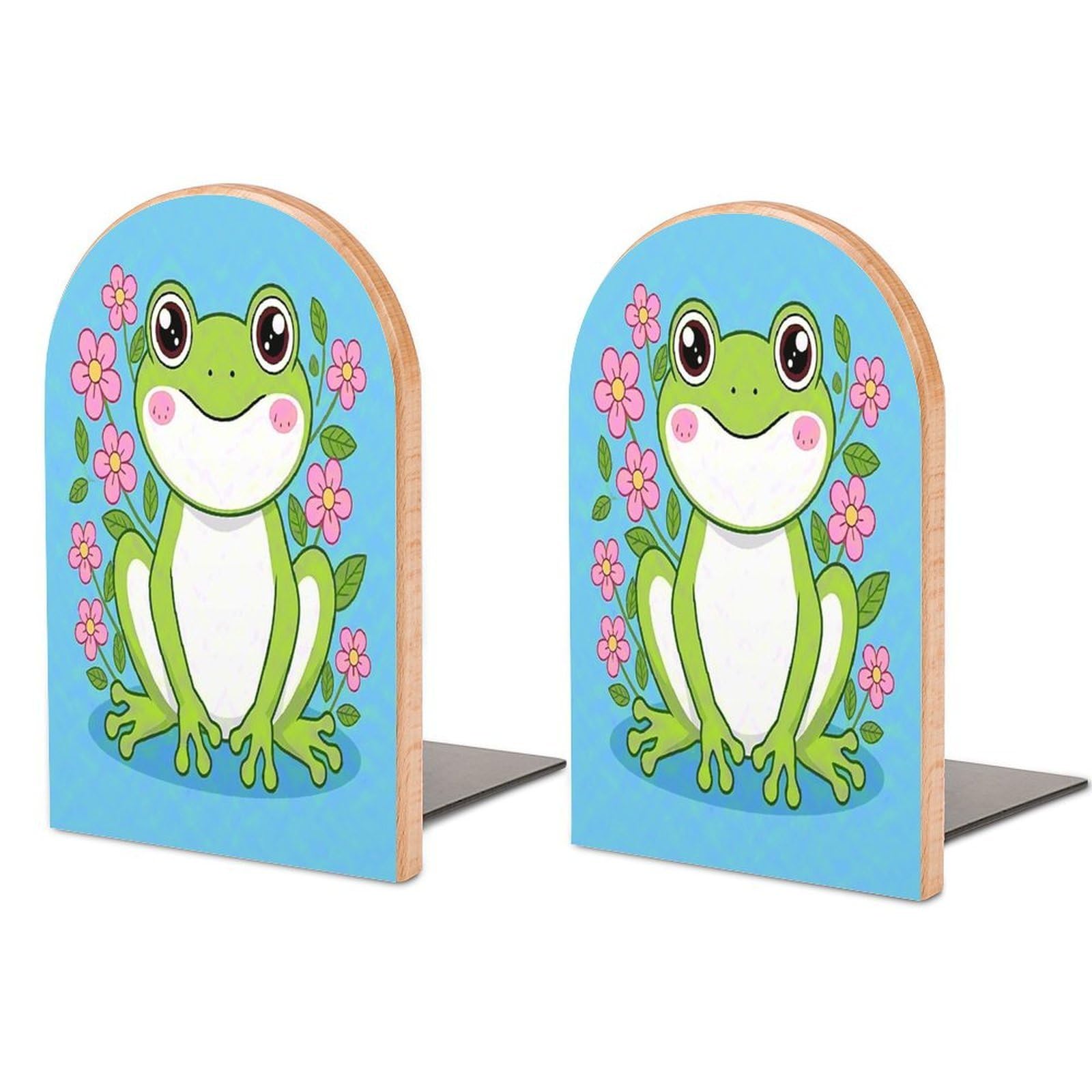 Frog Bookend Modern Non-Skid Bookends Heavy Duty Wooden Book Stopper Support for Heavy Books Book Organizer for Home Office Supplies