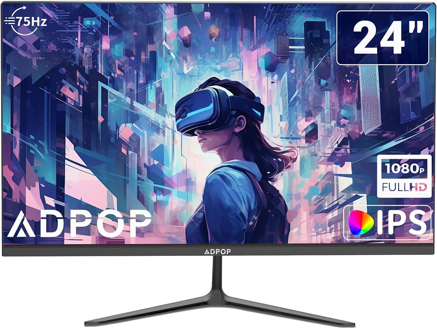 24 Inch Monitor IPS Screen FHD 1080p Computer PC Monitor 75hz Flicker Free, 5ms Low Blue Light Anti-Glare LED 24" Desktop Display HDMI/VGA/Audio/Freesync, Tilt Adjustable 24.00-inch TM (missing cord)