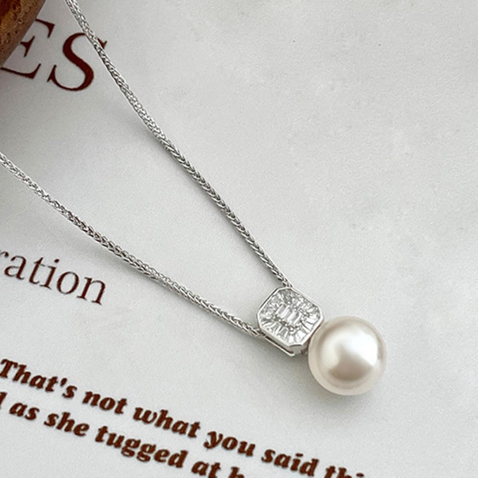 Collana 375/585/750 Oro Bianco, Ciondolo per Collana Semplice Donna con Perla Acqua Dolce e Diamante Sintetico, Catena Regolabile 40+5 cm