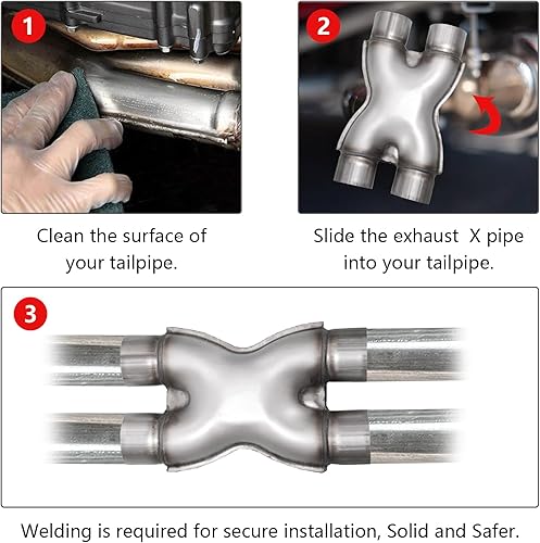 Miniatura 6 de Tubo de escape X de entrada de 2.5 pulgadas, tubo de escape universal de acero inoxidable, entrada de 2.5 pulgadas, salida de 2.5 pulgadas, salida