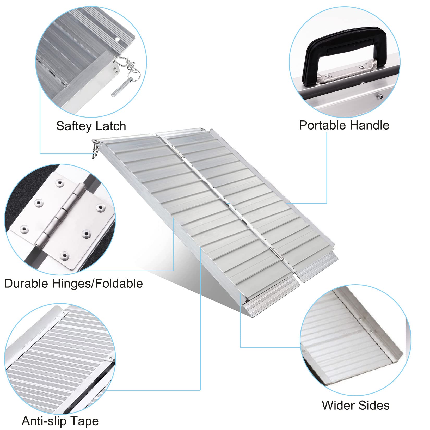 BOTOWI Aluminio Silla de Ruedas Rampa, Plegable Movilidad Scooter Rampa, Ligero Umbral Rampa Silla de Ruedas Rampas, Minusválidos Rampas Maleta Acceso Ayuda Discapacitados,60cm