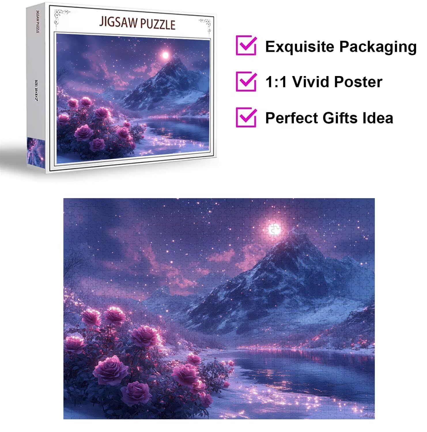 1500 sztuk puzzli dla dorosłych marzycielskie wymagające gry logiczne, n | Puzzle dla dorosłych Snow Mountain, litery z tyłu wskazówki, ciasne puzzle, dopasowanie, aktywność rodzinna, wystrój domu