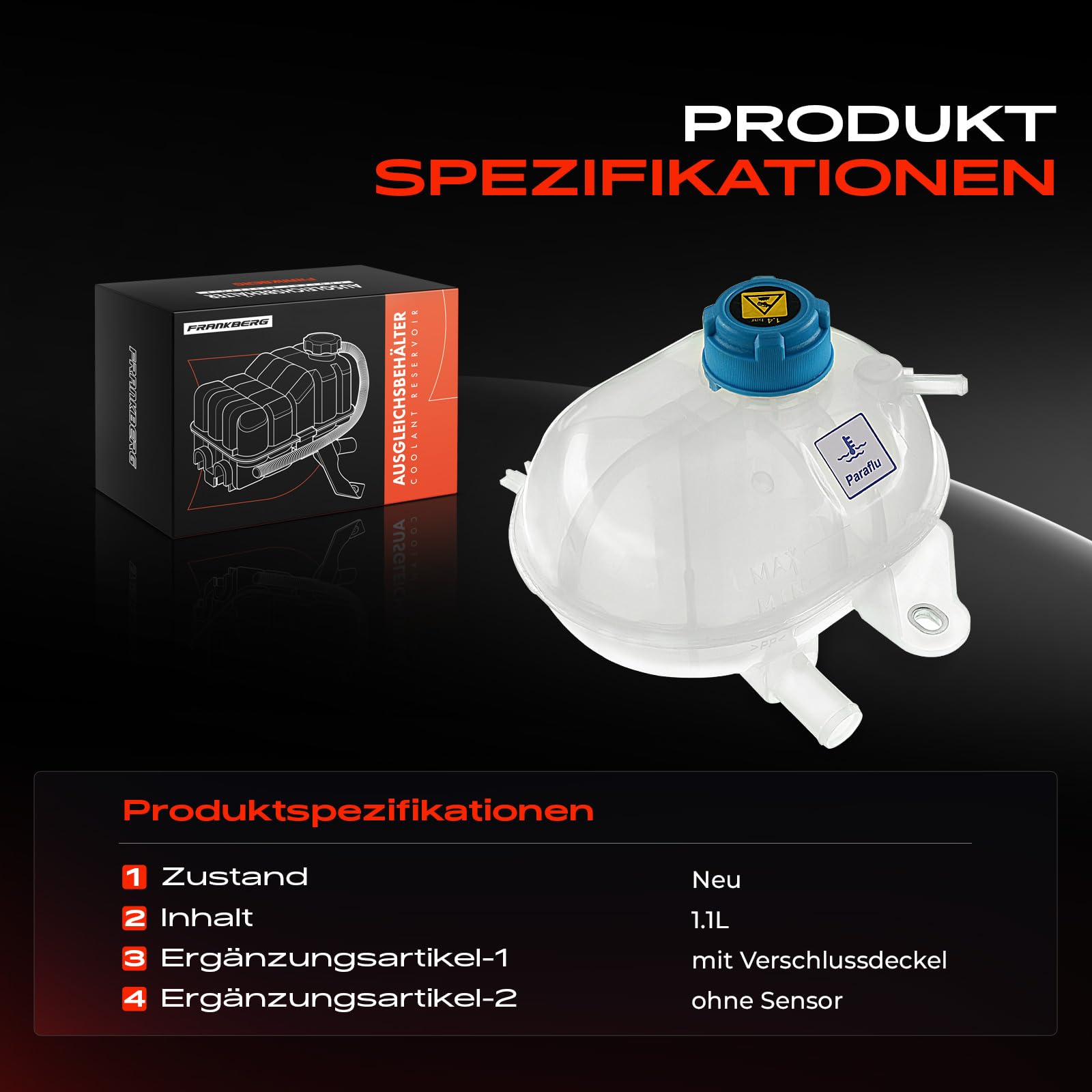 Frankberg Ausgleichsbehälter Kühlmittel Mit Deckel Kompatibel mit 500 C 312 Panda 169 KA RU8 2003-2020 51956876