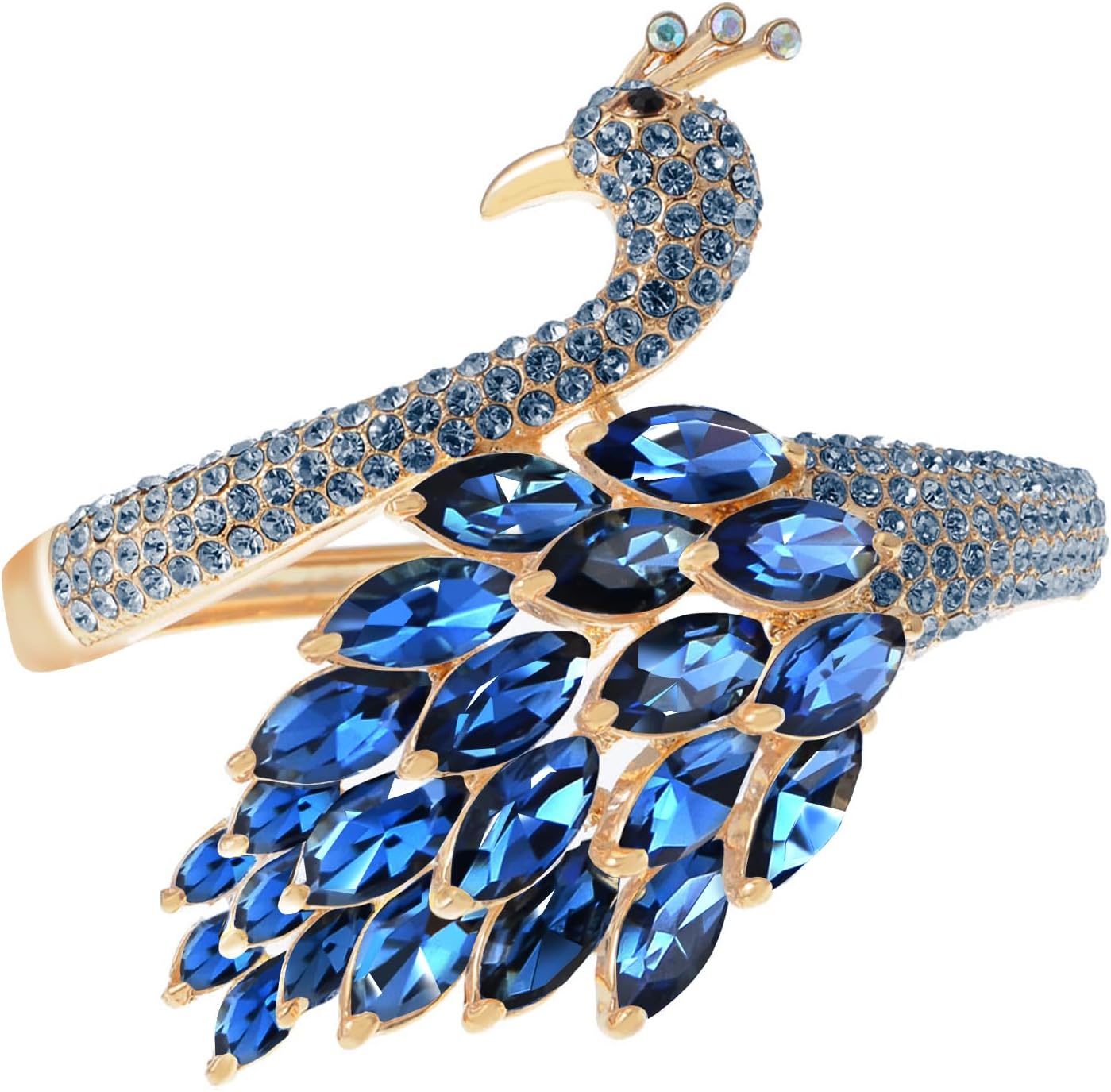 Alilang Womens Crystal and Gold Plated Peacock Bangle Bracelet
