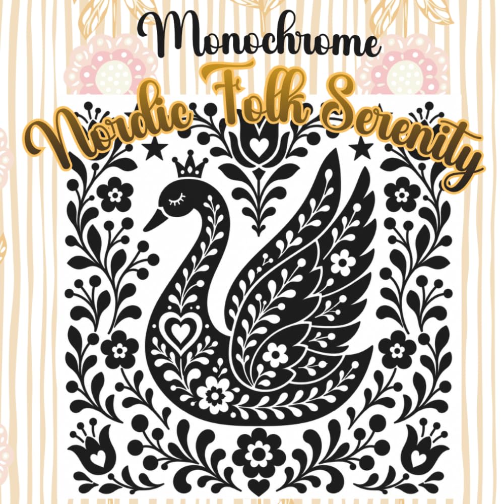 Monochrome - Nordic Folk Serenity: 40 Nordic-Inspired Designs For A Dotted-Guide Coloring Adventure