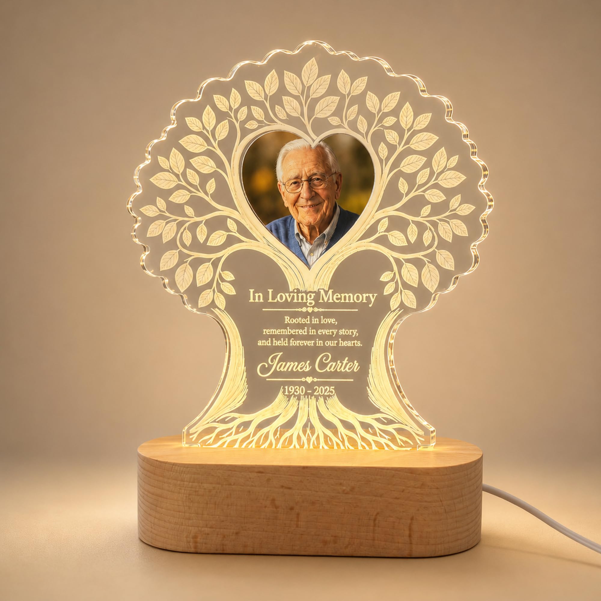 EternalEcho Personalised Tree of Life Memorial Night Light with Photo, Name and Dates, Custom Acrylic LED Remembrance Lamp, Sympathy Gift for Loss of a Loved One