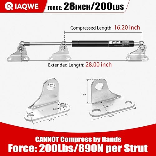 Miniatura 2 de Amortiguadores de gas de 28 pulgadas, 200 libras890N, soporte de elevación para cubierta de lancha, caja de herramientas resistente, tapa, cubo de