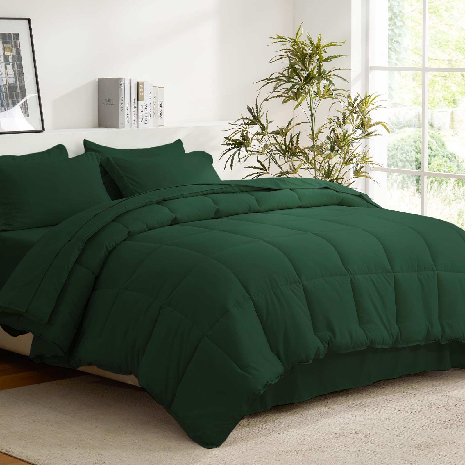 COZYART Queen Comforter Set 7 Pcs — Emerald Green Bed in a Bag