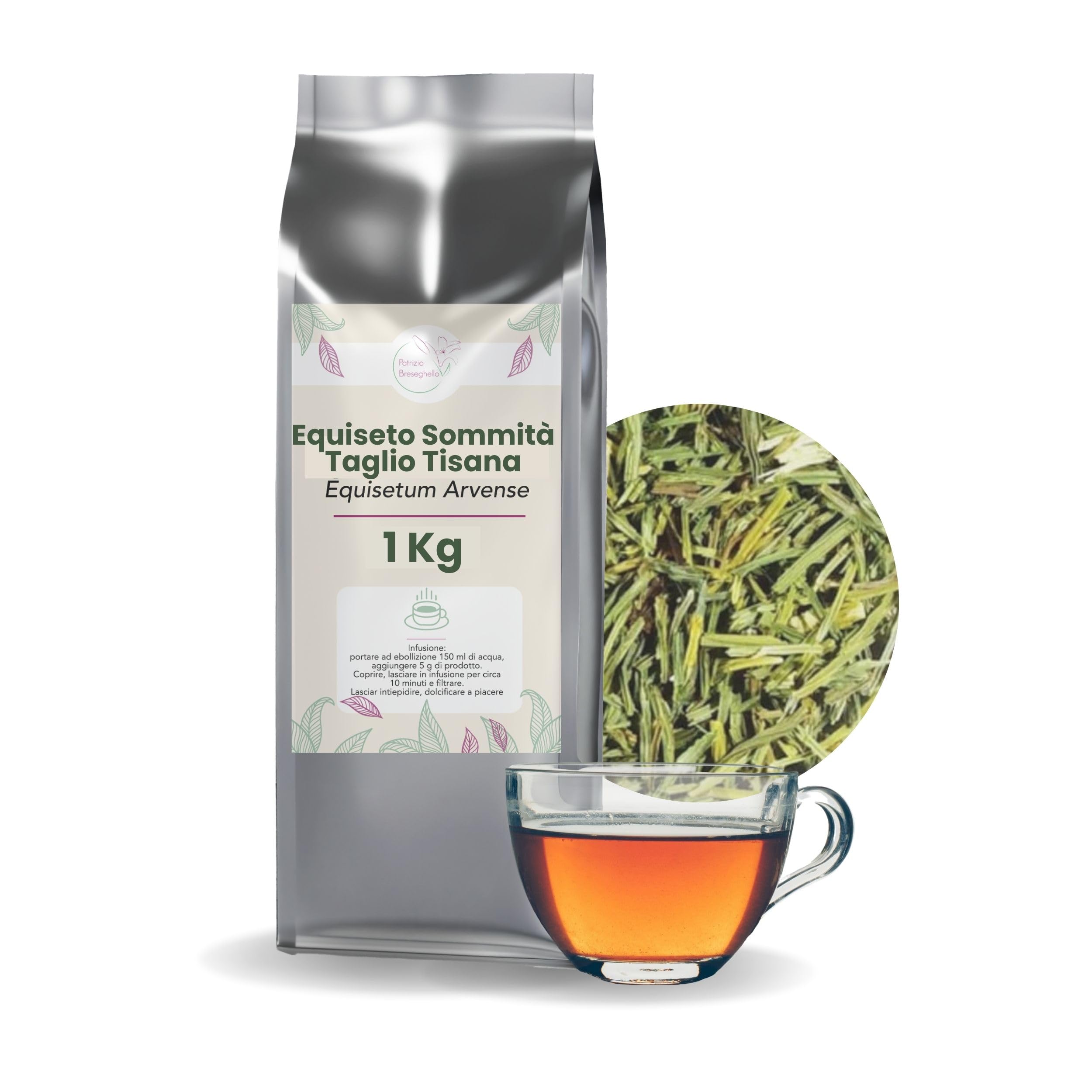 PATRIZIO BRESEGHELLO - Sommità di Equiseto per Depurazione del Corpo 1 kg - Tisana Drenante e Diuretica - Equiseto Naturale Senza Aromi Aggiunti
