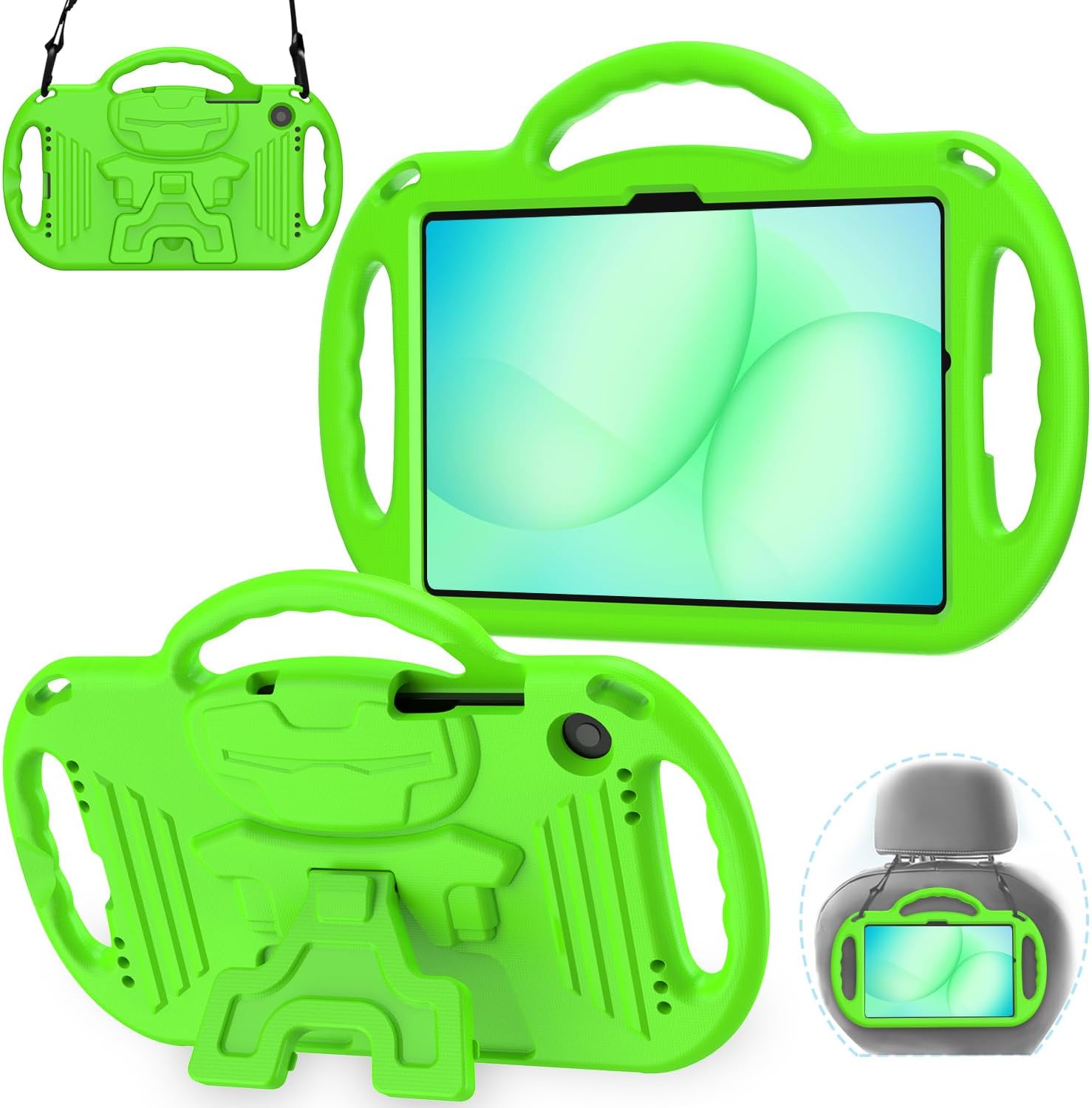 AVAWO Kids Case for Samsung Galaxy Tab A9+/A9 Plus 11 Inch 2023 Case, with Strap, Shockproof Lightweight Handle Stand 2023 Model (SM-X210/X216/X218) with lanyard, Green