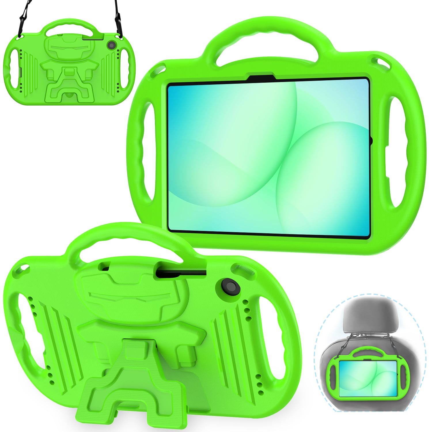 AVAWO Kids Case for Samsung Galaxy Tab A11+ Plus/A9+ Plus 11 Inch Case, with Strap, Shockproof Lightweight Handle Stand 2025/2023 Model with Lanyard, Green