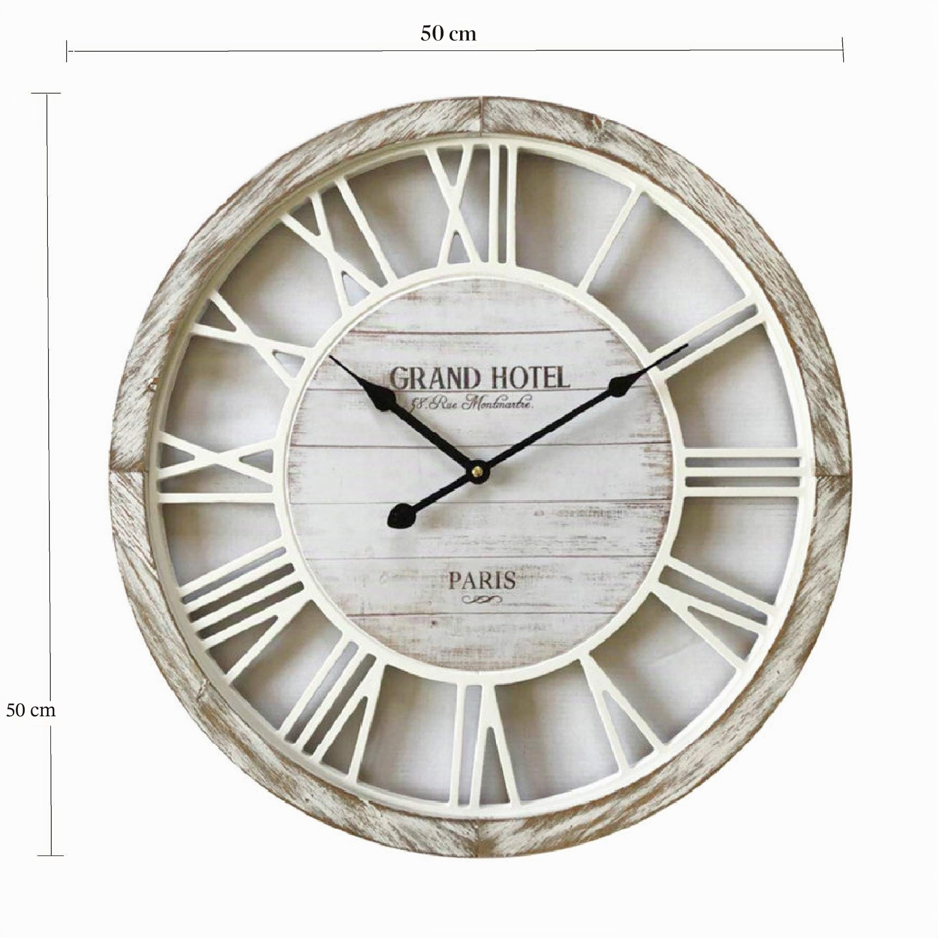Rebecca Mobili Orologio da decorazione, orologio grande di legno, stile shabby, con numeri romani - Diametro 50 cm x P 4,5 cm - Art. RE6140