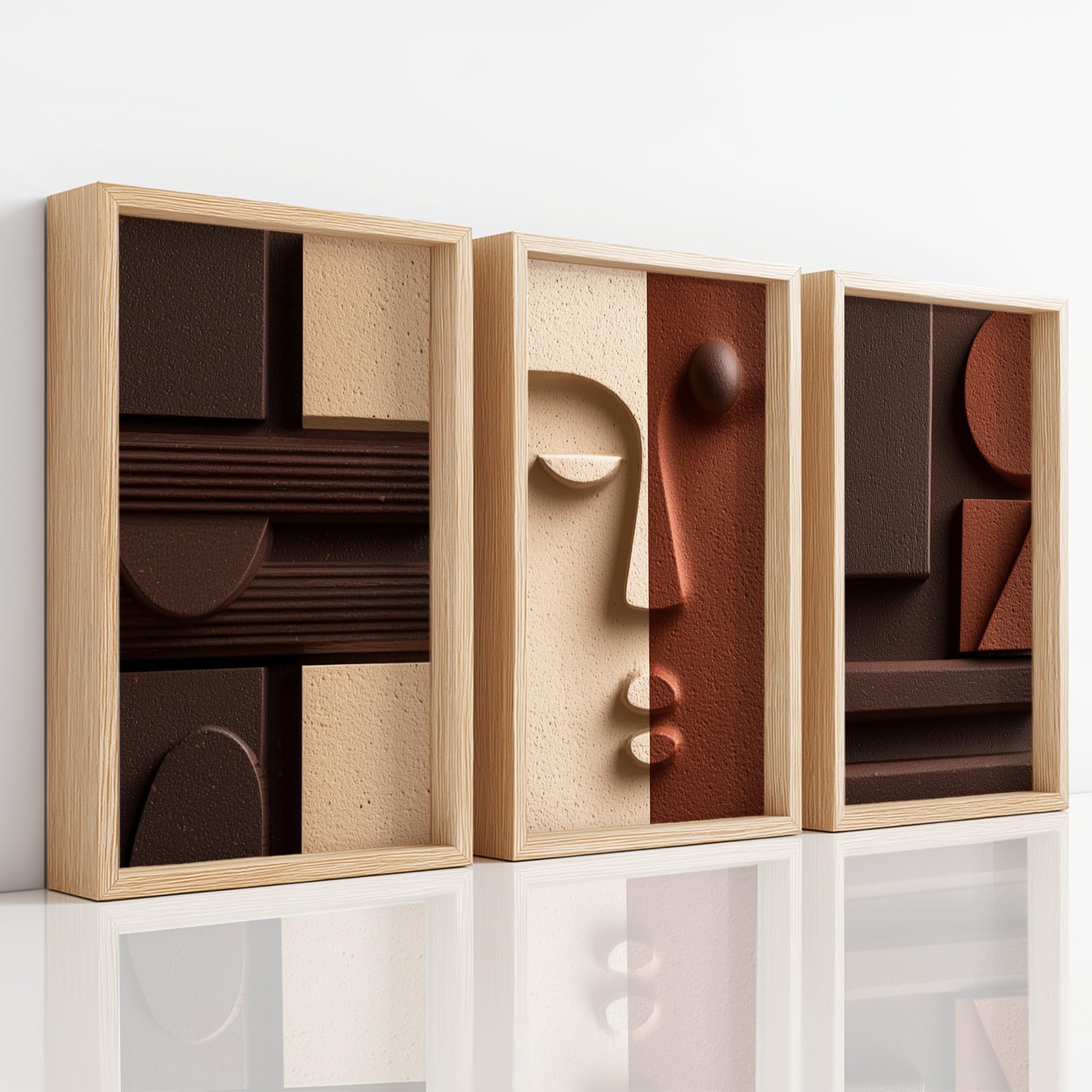 Générique 3 szt. Obraz ścienny - Błyszczący wzór i druk HD - Minimalistyczny relief twarzy kamienista tekstura obraz na płótnie do salonu sypialni - 40 x 50 cm