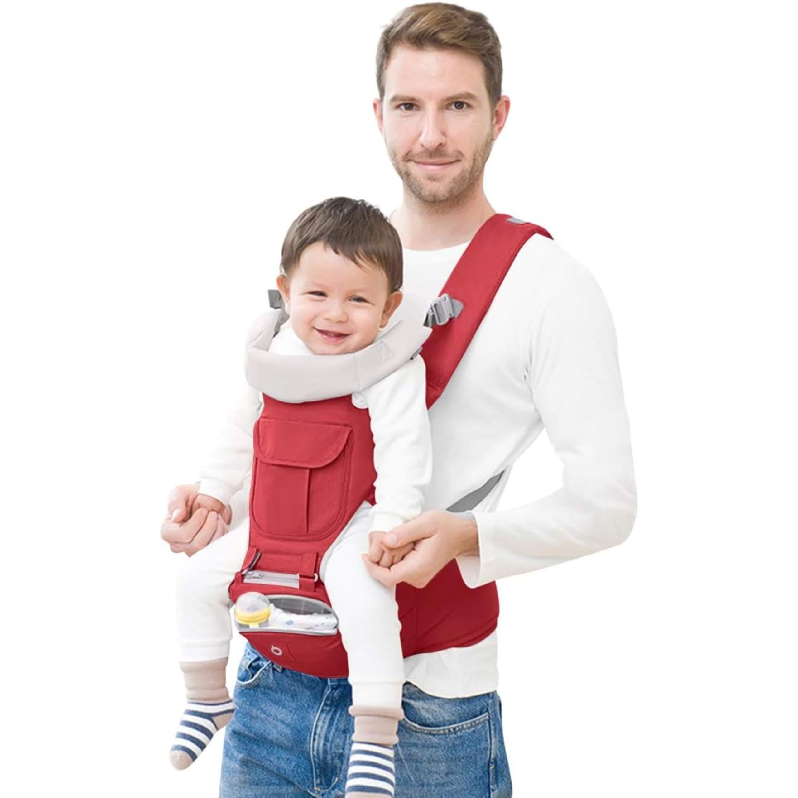 OBABY Carrier Hip Seat Baby Carrier with 5 Carry Positions, Baby Carrier with Hip seat for 0 to 36 Months Baby, Adjustable New-Born to Toddler Carrier (Solid Red)-image-19