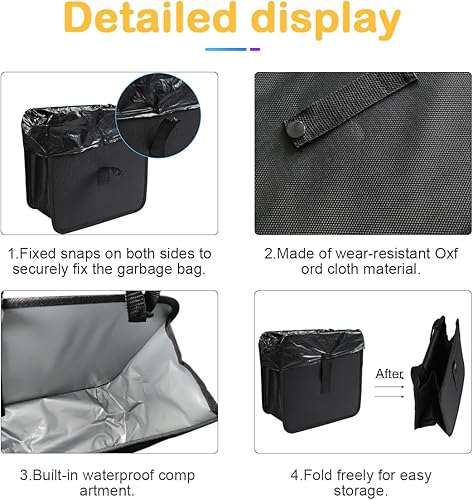 Miniatura 3 de Osilly Cubo de basura plegable de tela Oxford para colgar en el automóvil, organizador de bolsas de basura de 1.85 galones de capacidad, contenedor